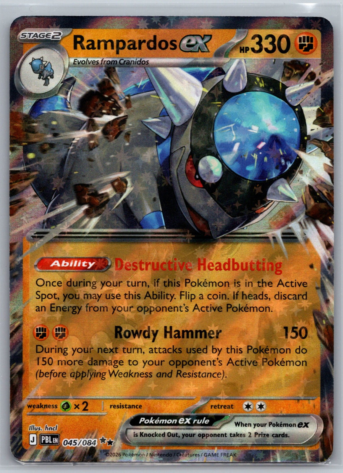 Rampardos ex Holo Double Rare ME05: Pitch Black 045/084 NM
