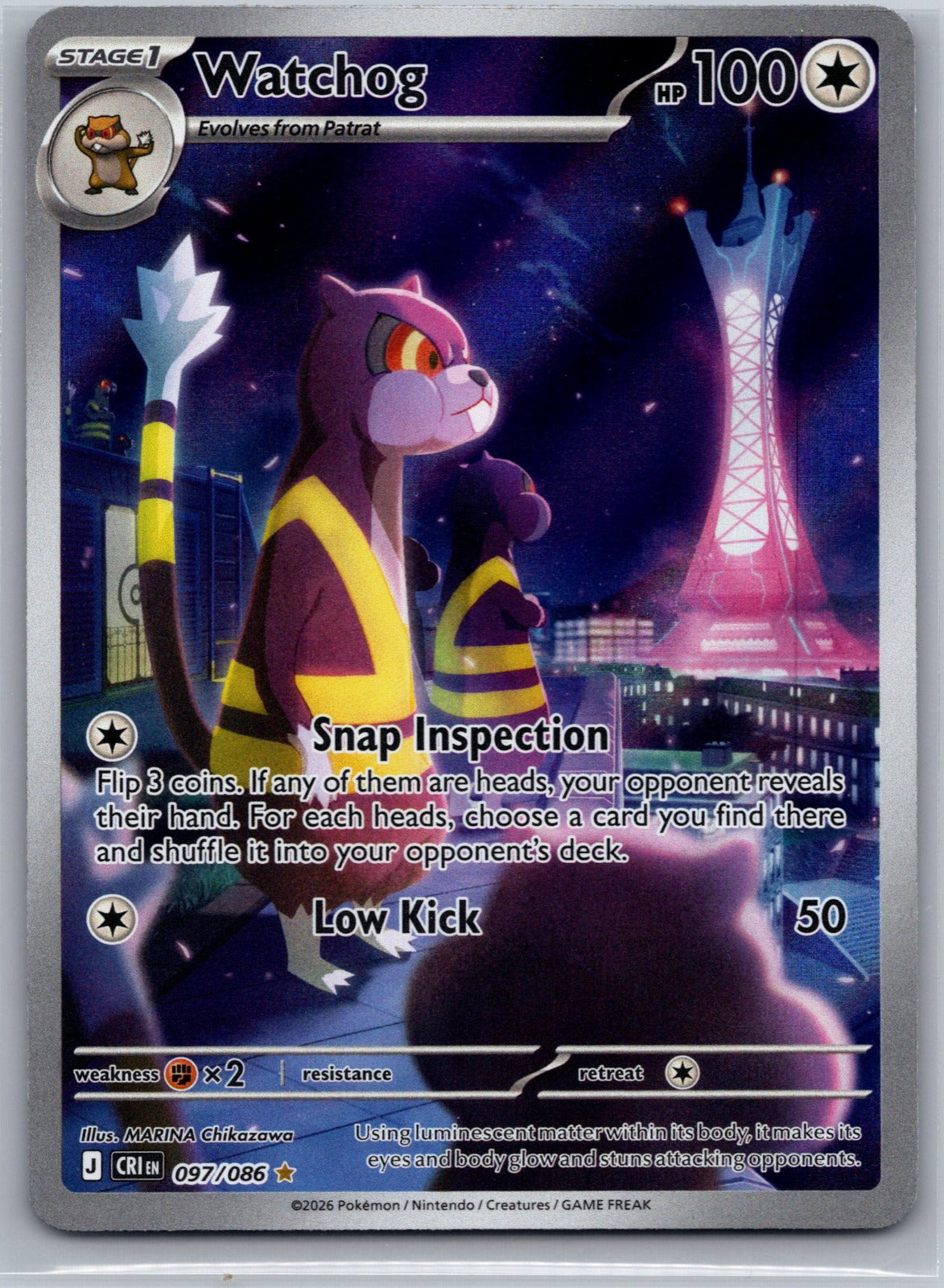 Watchog Holo Illustration Rare ME04: Chaos Rising 097/086 NM