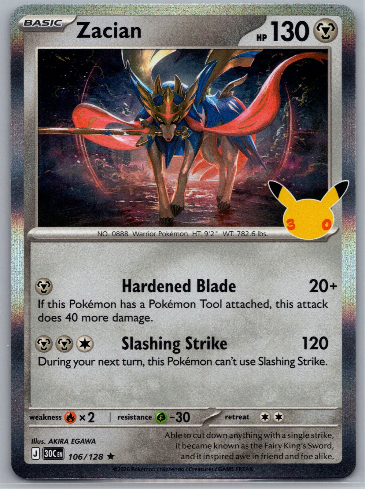 Zacian Holo Rare ME: 30th Celebration 106/128 NM
