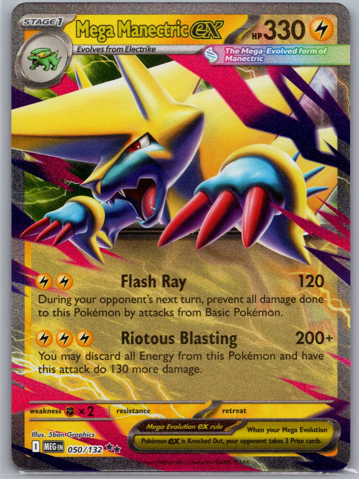 Mega Manectric ex Holo Double Rare ME01: Mega Evolution 050/132 NM