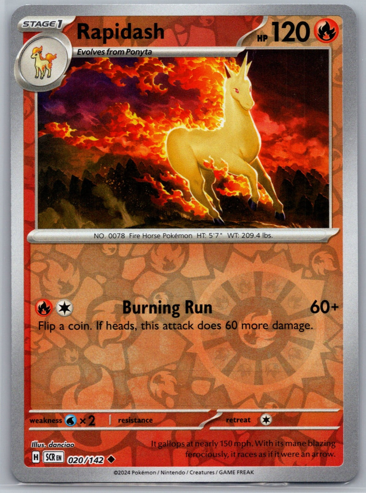 Rapidash Reverse Holo Uncommon SV07: Stellar Crown 020/142 NM
