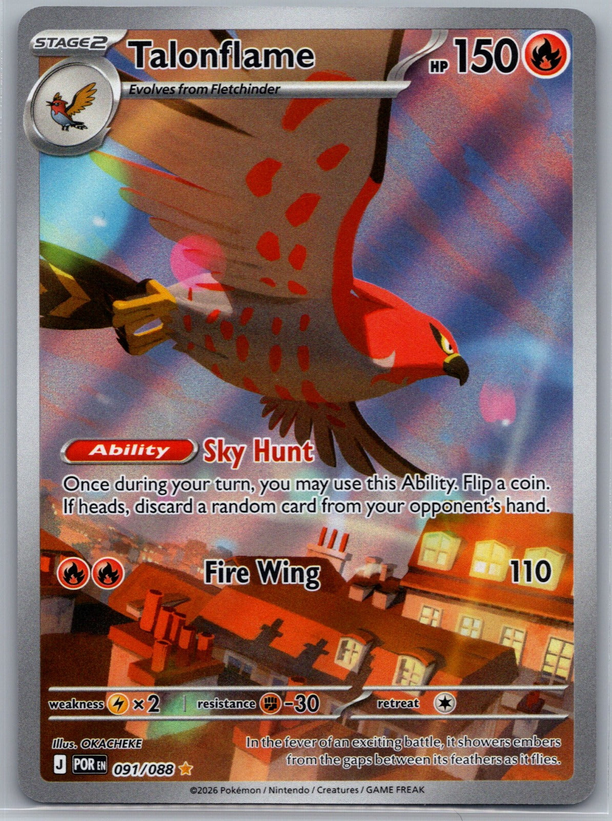 Talonflame Holo Illustration Rare ME03: Perfect Order 091/088 NM
